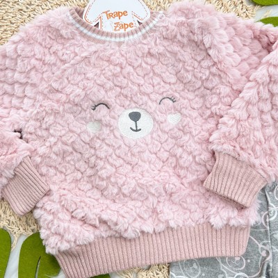 Conj. Casaco Ursinha Feliz com Pelinho Ondulado e Calça Legging - Rose